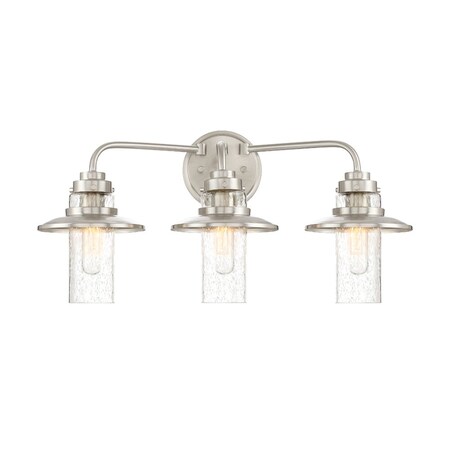 Designers Fountain Dover 22in 3-Light Satin Platinum Farmhouse Indoor Vanity Light with Clear Seedy Glass Shades 91503-SP